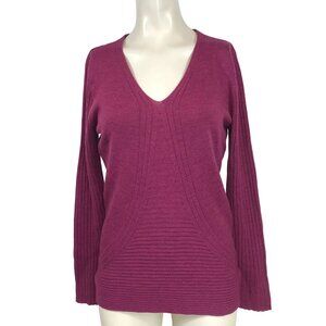 KRIMSON & KLOVER - WOMEN'S LARGE - WINE V NECK LONG SLEEVE WOOL SWEATER